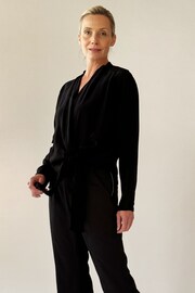 Religion Black Long Sleeve Tie Front Double Layer Top In Cupro - Image 3 of 6