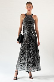 Religion Silver Halterneck Beaded Sequin Midi Maxi Dress - Image 3 of 6