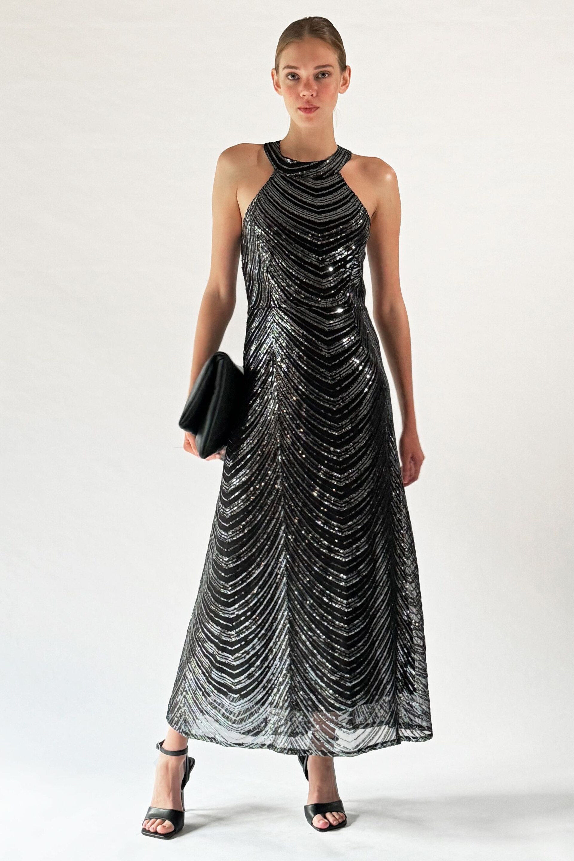 Religion Silver Halterneck Beaded Sequin Midi Maxi Dress - Image 3 of 6