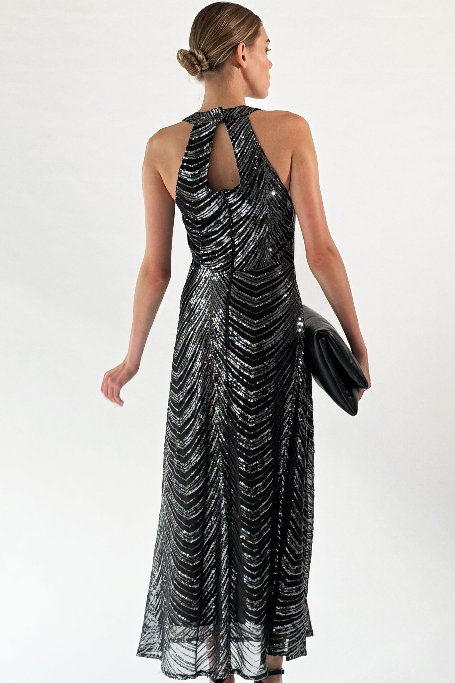 Religion Silver Halterneck Beaded Sequin Midi Maxi Dress - Image 5 of 6
