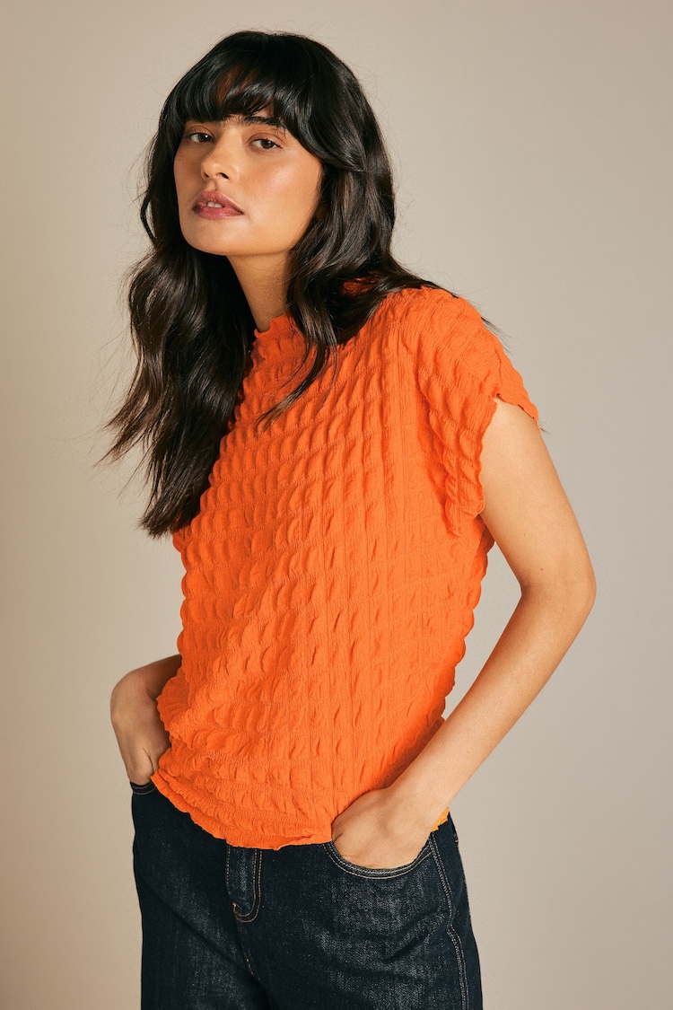 Orange Short Sleeve Textured T-Shirt - Image 1 of 5