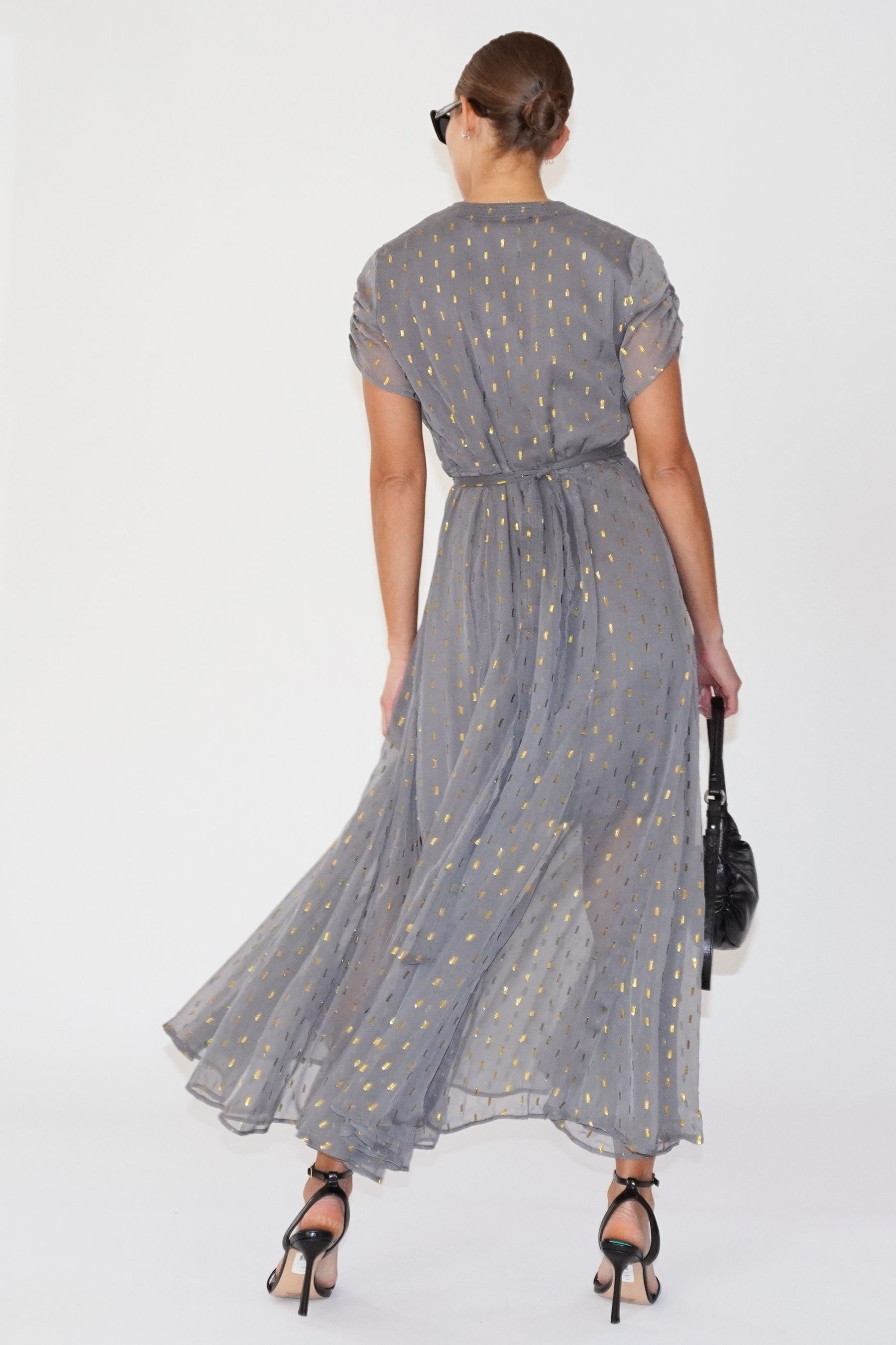 Buy Religion Grey Wrap Maxi Dress With Full Skirt In Grey Dot On Grey from Next Luxembourg