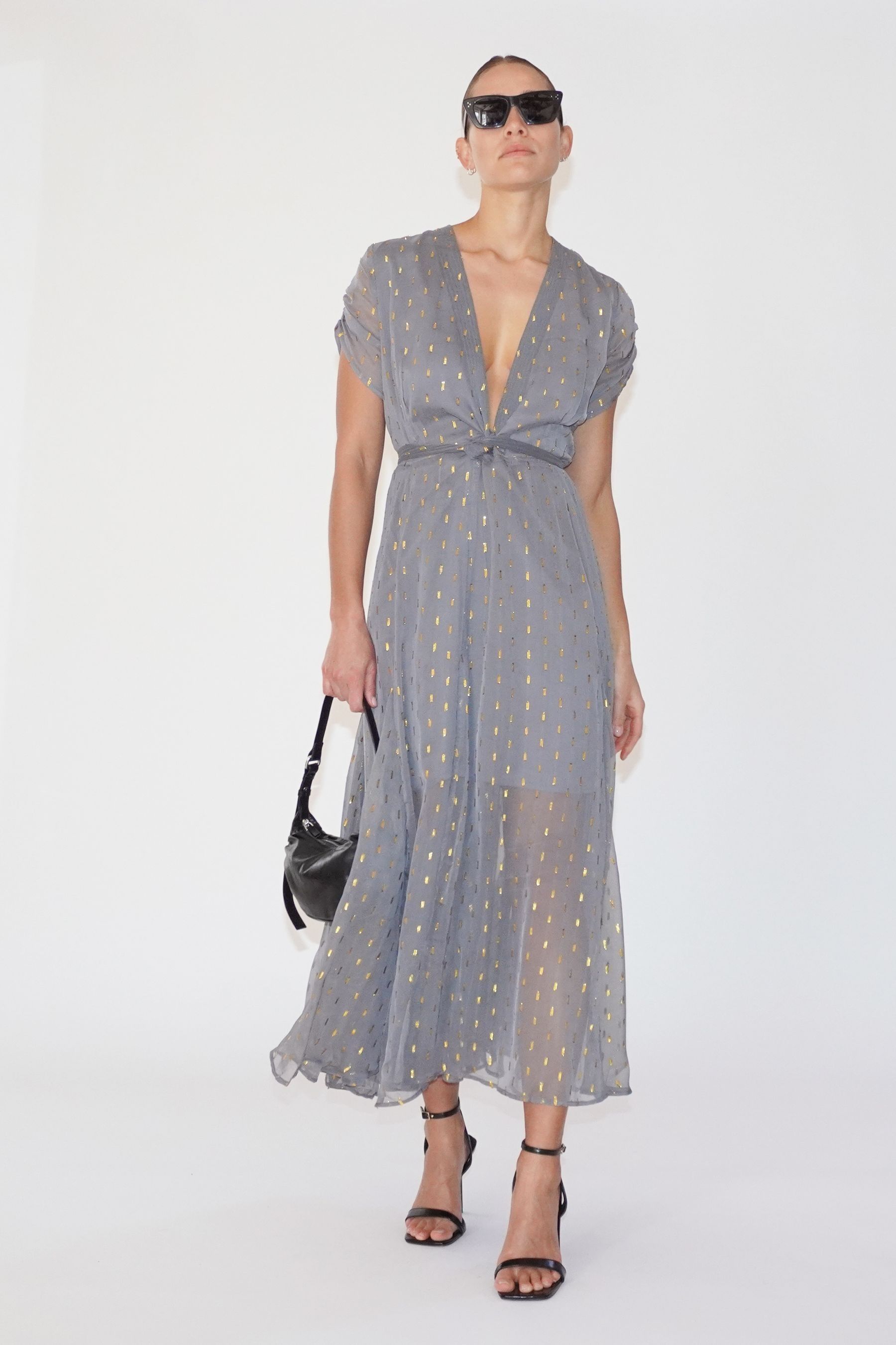 Buy Religion Grey Wrap Maxi Dress With Full Skirt In Grey Dot On Grey from the Next UK online shop