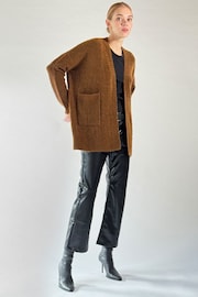 Religion Brown Longline Draped Cardigan With Patch Pockets - Image 3 of 6