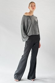 Religion Silver Off The Shoulder Karla Top In Slinky Metallic Jersey - Image 1 of 6