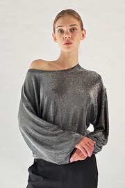 Religion Silver Off The Shoulder Karla Top In Slinky Metallic Jersey - Image 2 of 6