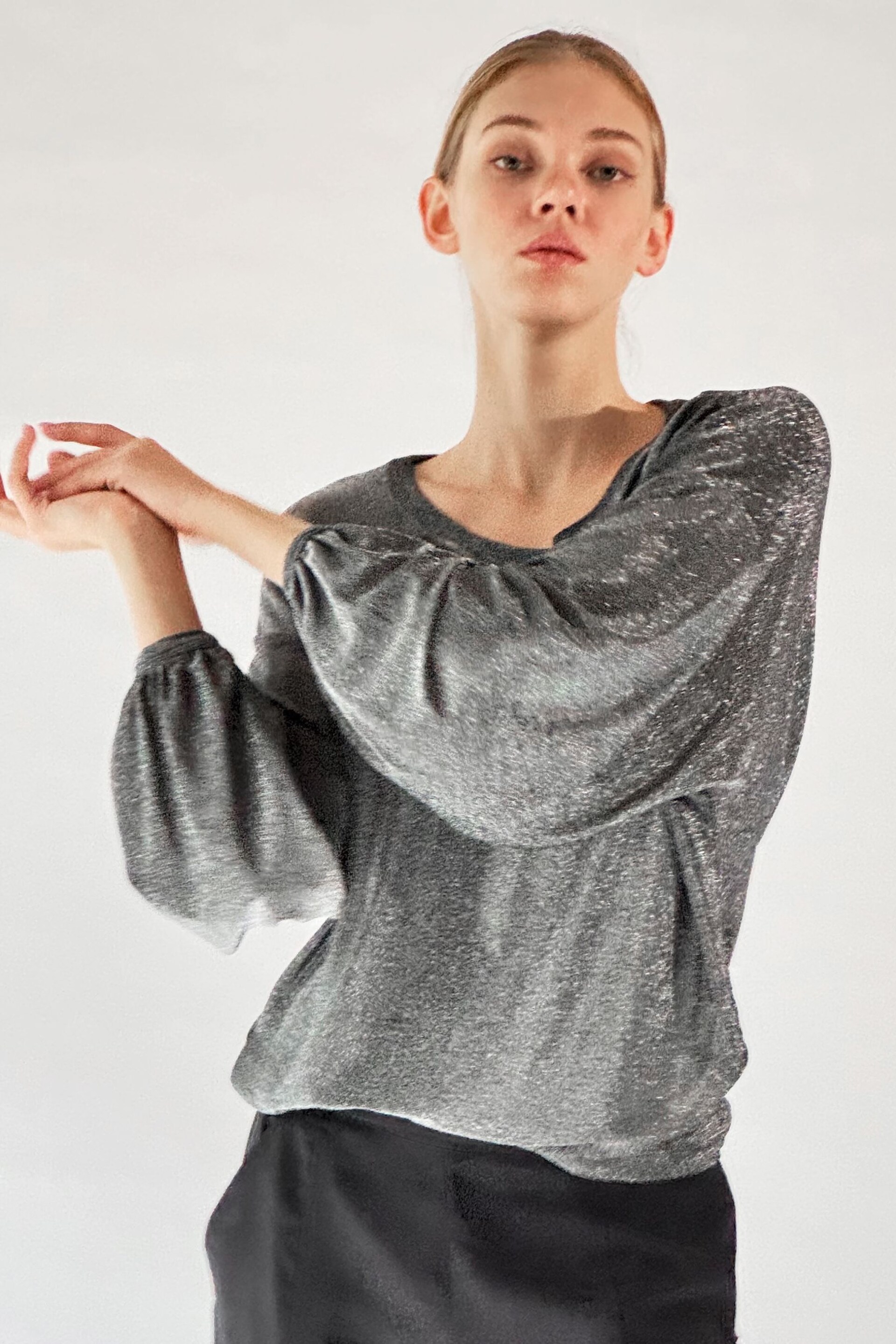 Religion Silver Off The Shoulder Karla Top In Slinky Metallic Jersey - Image 3 of 6