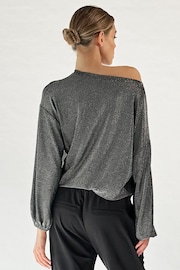 Religion Silver Off The Shoulder Karla Top In Slinky Metallic Jersey - Image 4 of 6