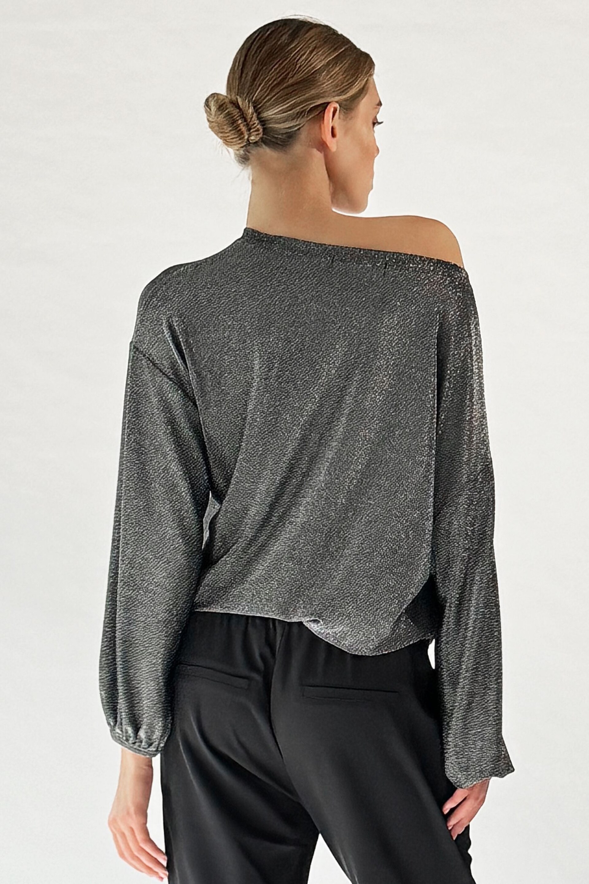 Religion Silver Off The Shoulder Karla Top In Slinky Metallic Jersey - Image 4 of 6