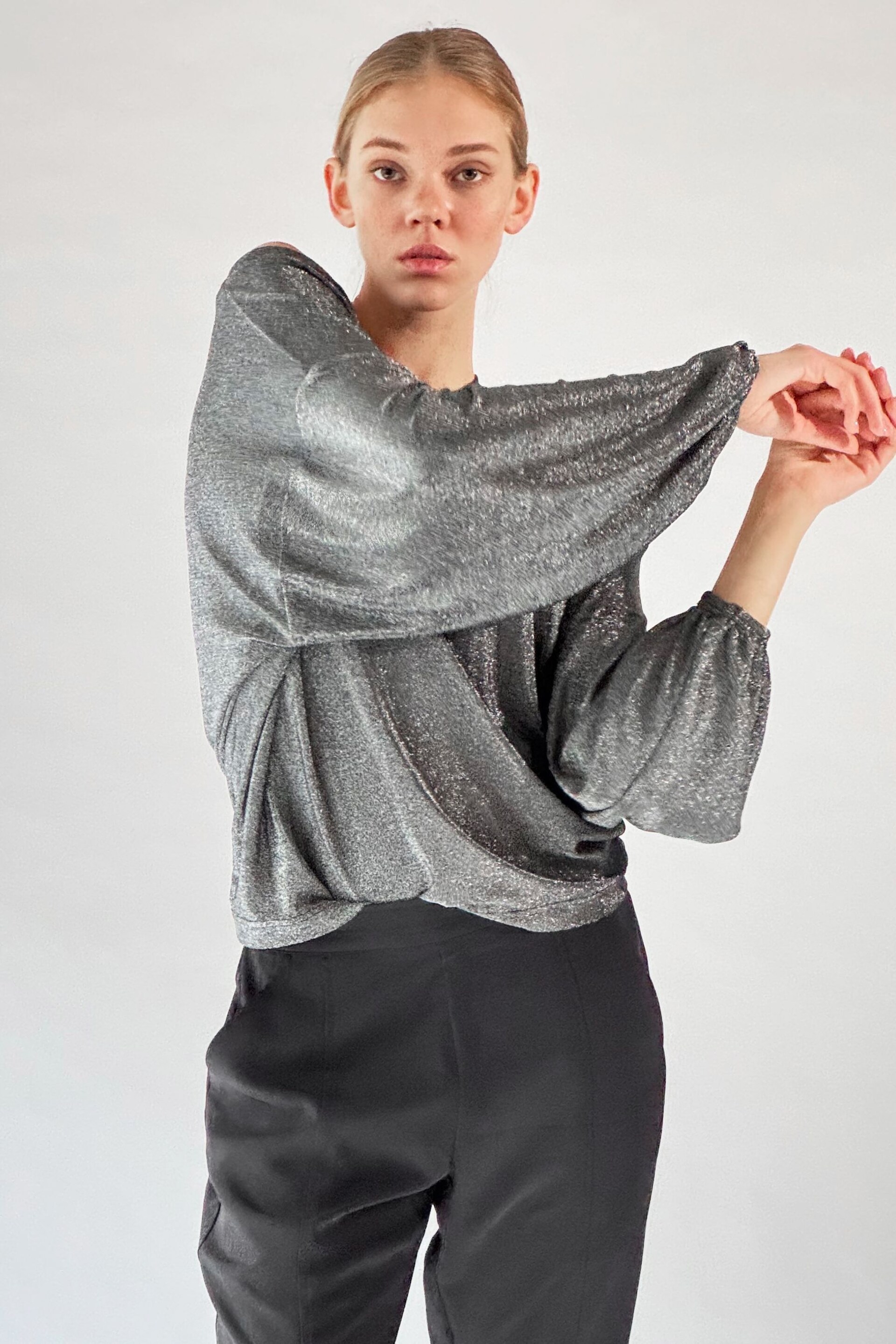 Religion Silver Off The Shoulder Karla Top In Slinky Metallic Jersey - Image 6 of 6