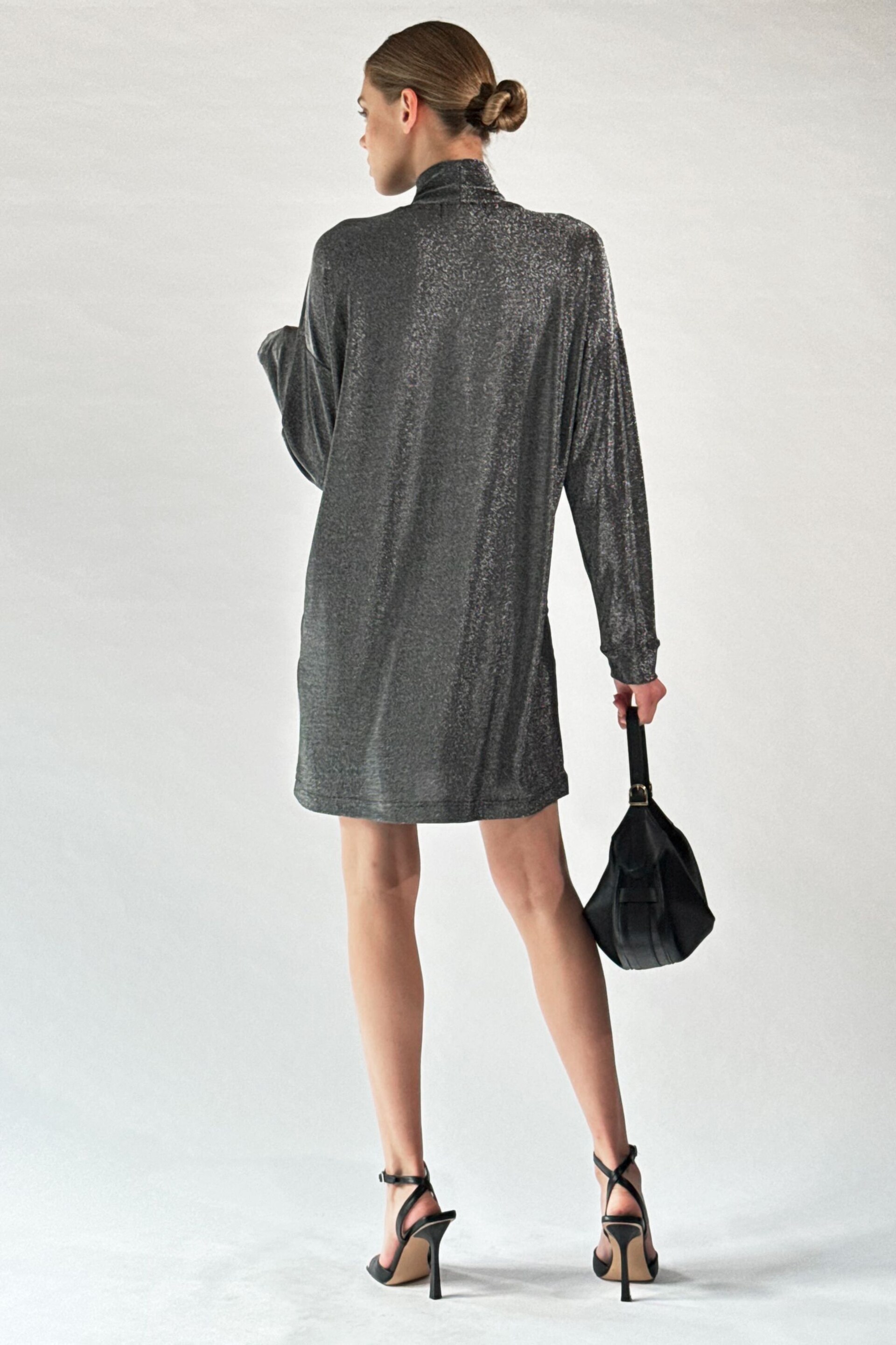 Religion Silver Long Sleeved Slinky Metallic Jersey Karla Tunic Dress - Image 3 of 6