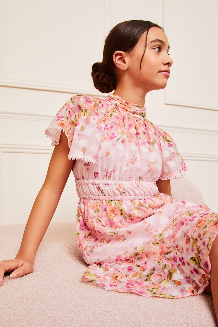 Lipsy Pink Printed High Neck Occasion Dress (5-16yrs) - Image 4 of 4