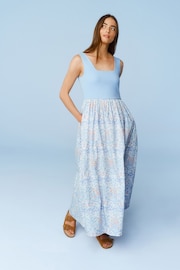 Morris & Co Blue/White Square Neck Maxi Summer Jersey Dress - Image 1 of 6