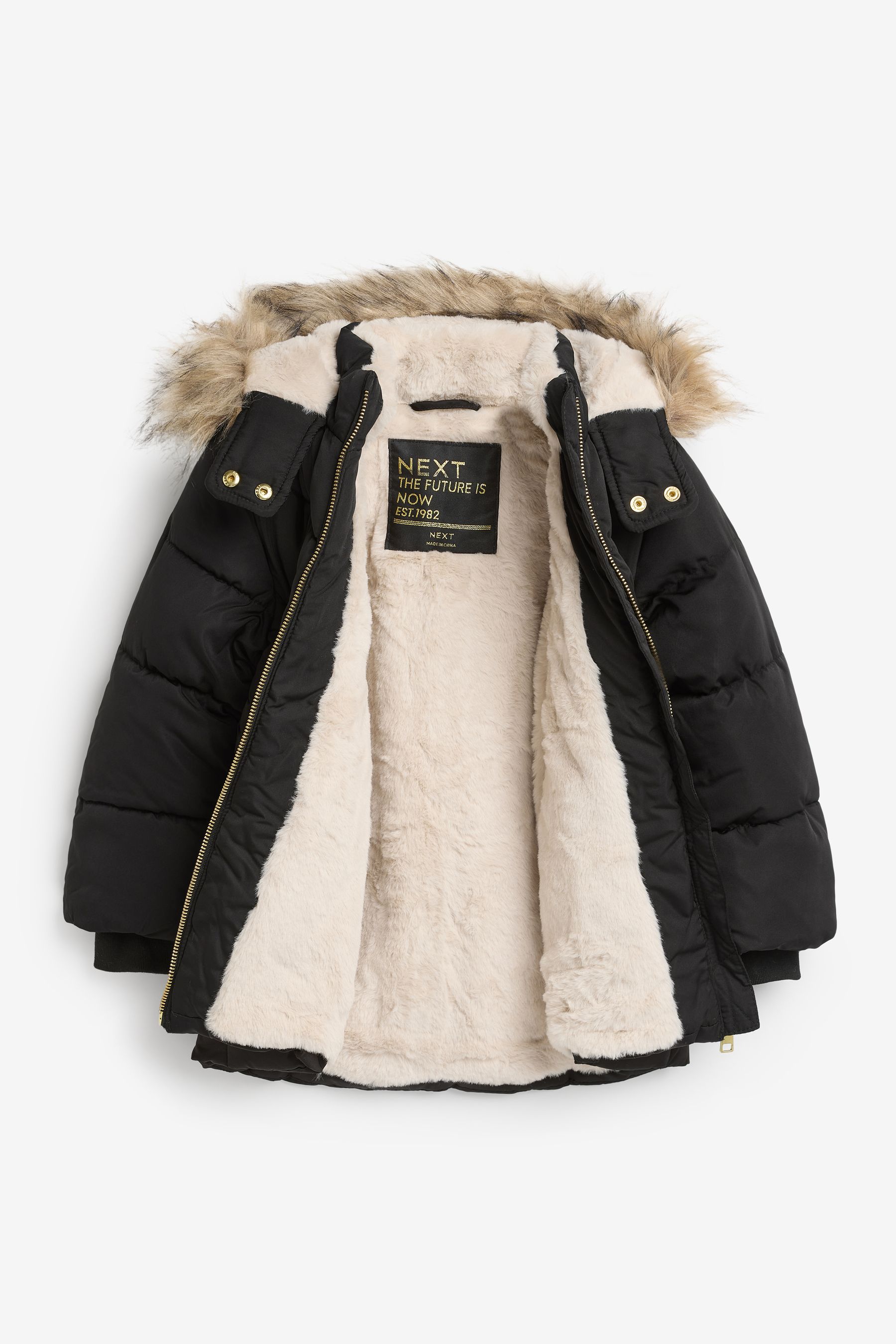 Buy Black Shower Resistant Faux Fur Trim Padded Coat 3 16yrs from Next France