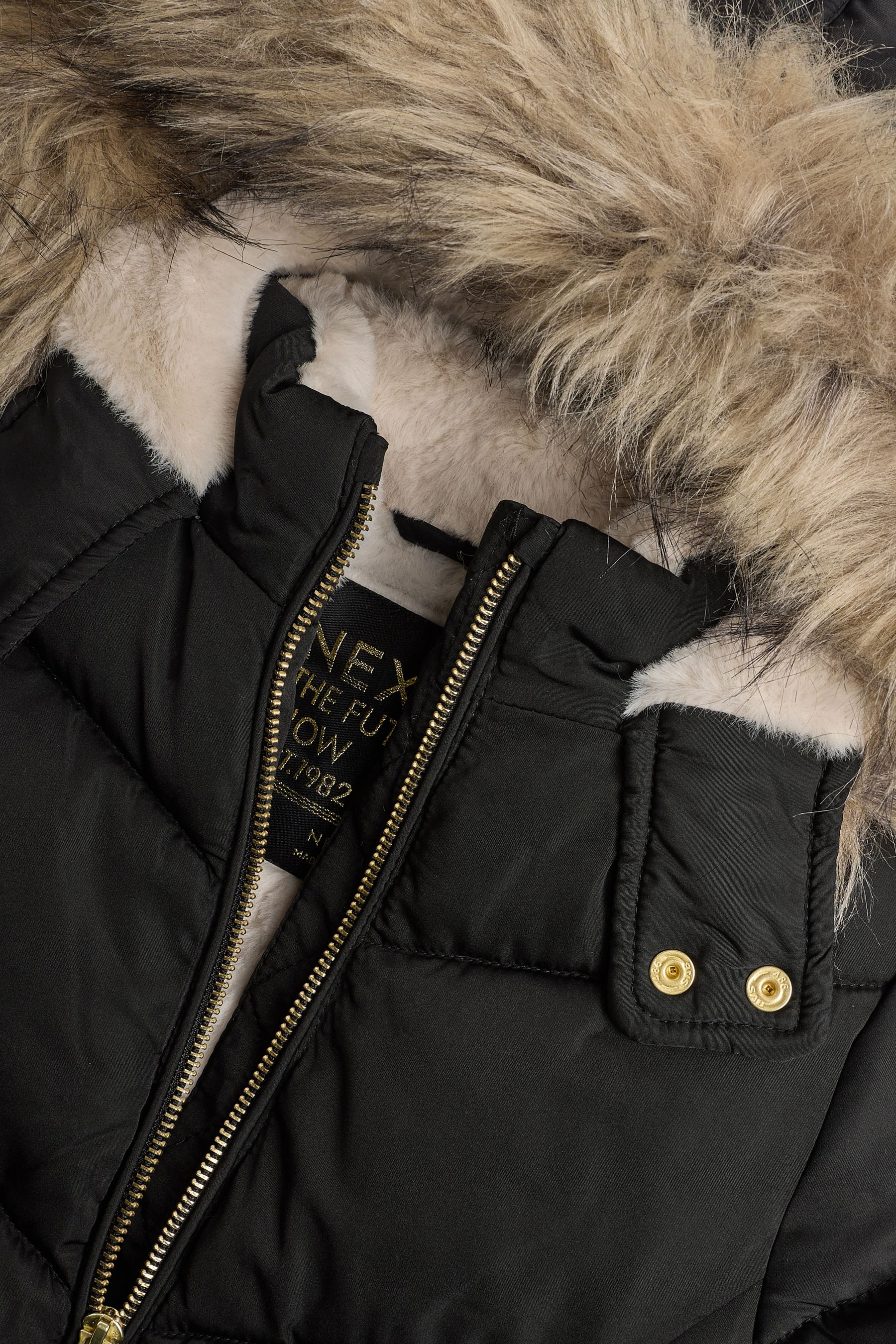 Mini girls black faux fur trim padded coat online
