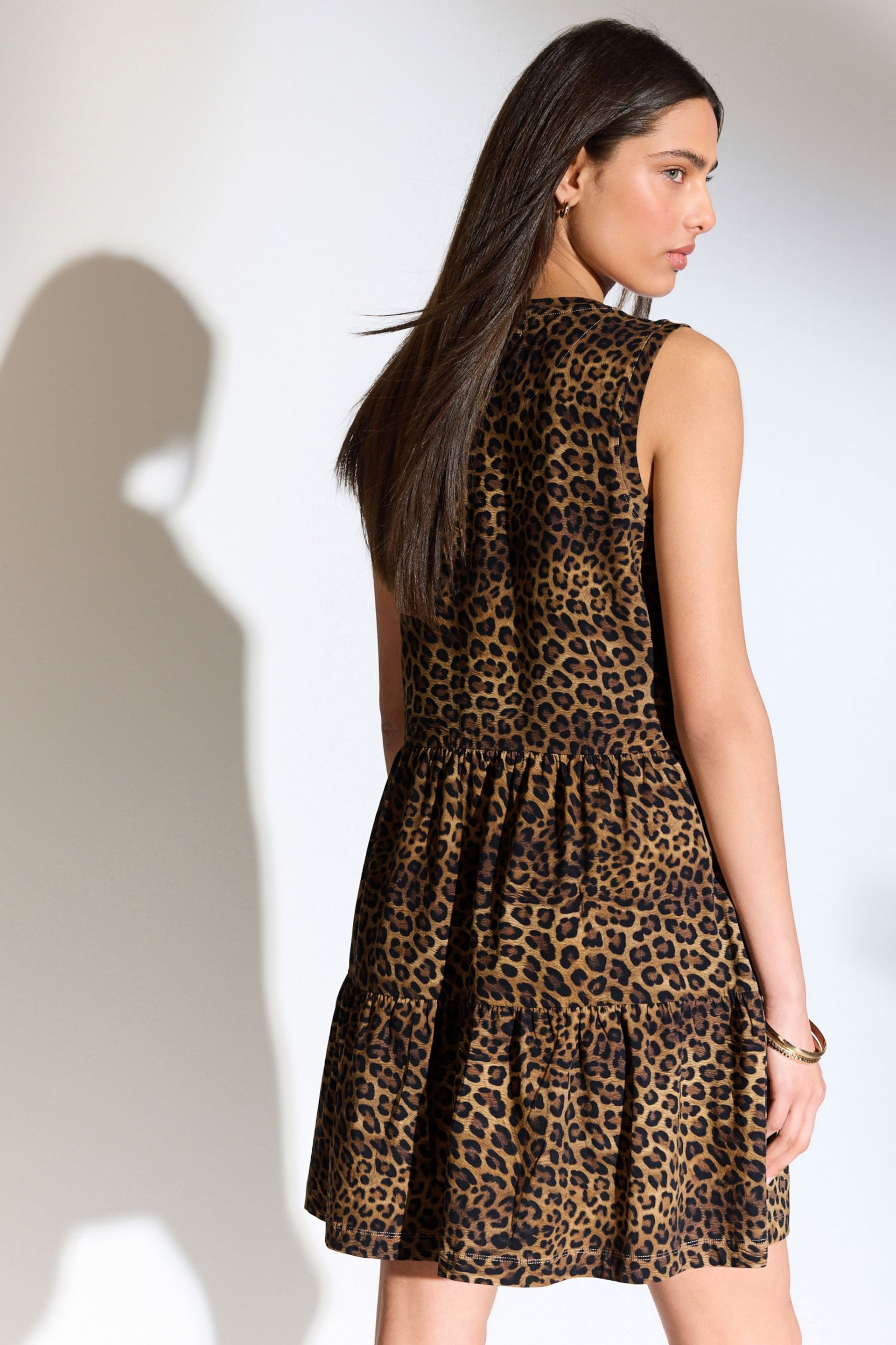 Leopard Sleeveless Tiered Mini Summer Jersey Dresses - Image 3 of 6