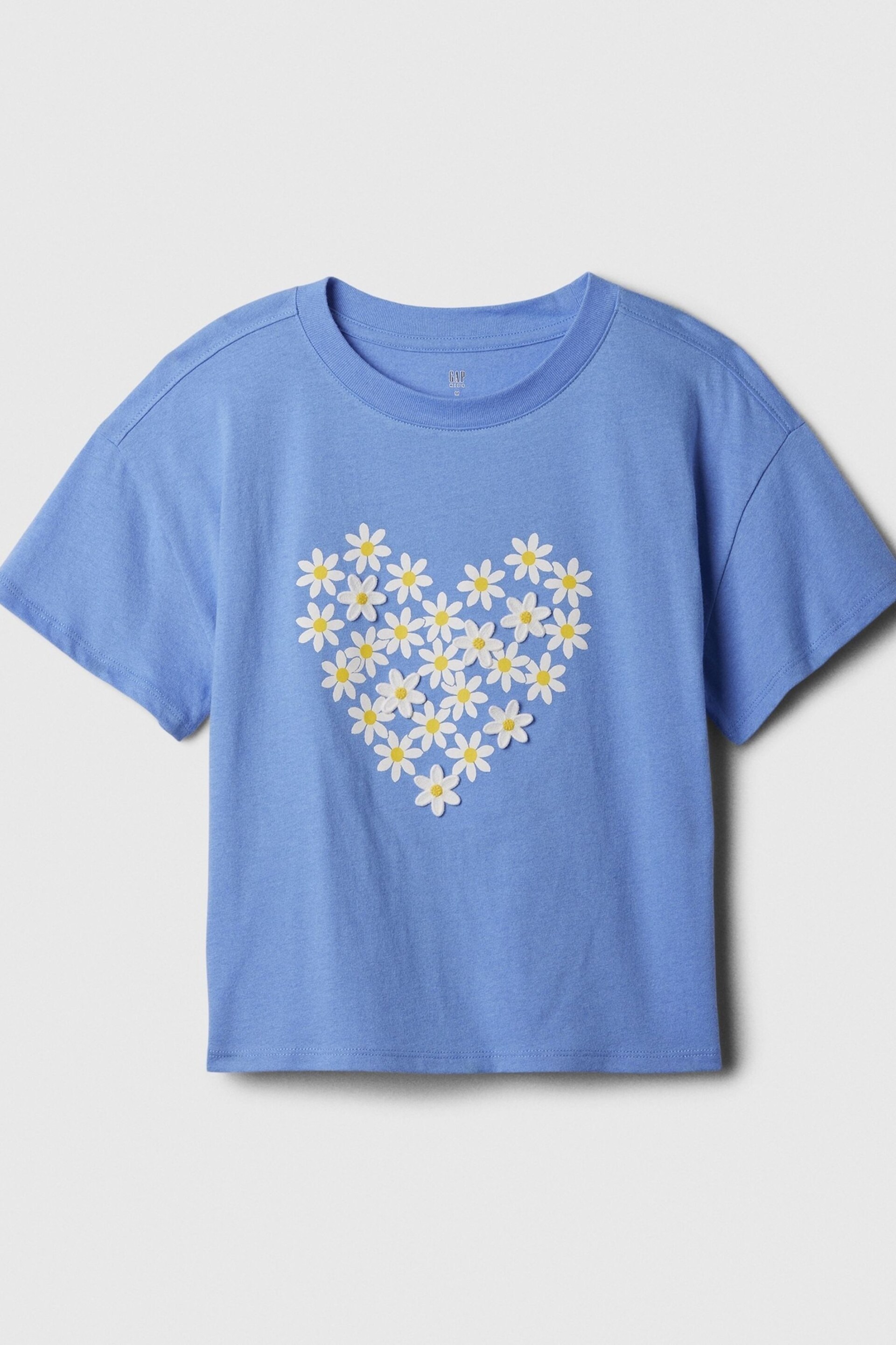 Gap Blue 3D Flower Graphic Short Sleeve Crew Neck T-Shirt (4-13yrs) - Image 1 of 2