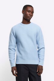 River Island Blue Waffle Crew Neck Jumper - Image 1 of 4