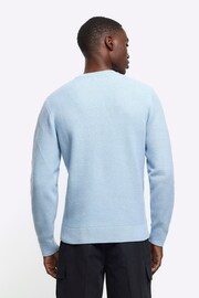 River Island Blue Waffle Crew Neck Jumper - Image 2 of 4