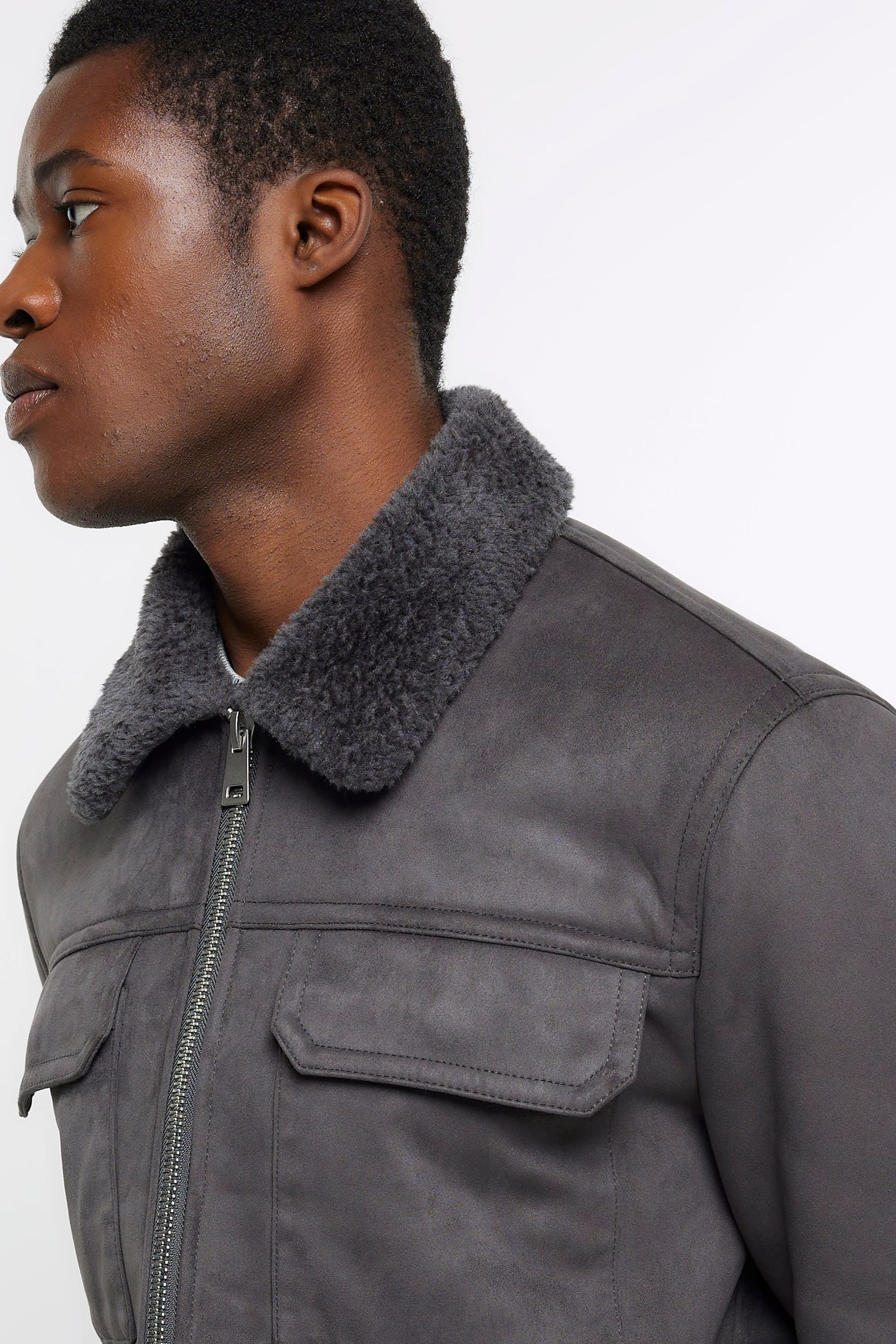 Buy River Island Grey Regular Fit Shearling Western Jacket from Next Luxembourg