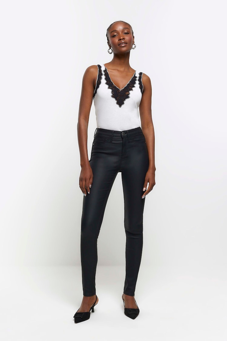 River Island Black Mid Rise Bum Sculpt Coated Jeans - Image 1 of 4