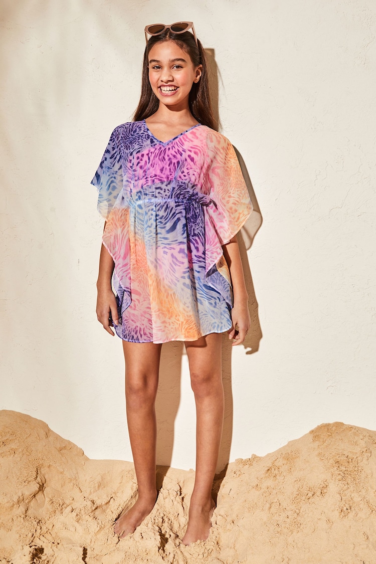 Lipsy Blue Rainbow Printed Kaftan (2-16yrs) - Image 2 of 4