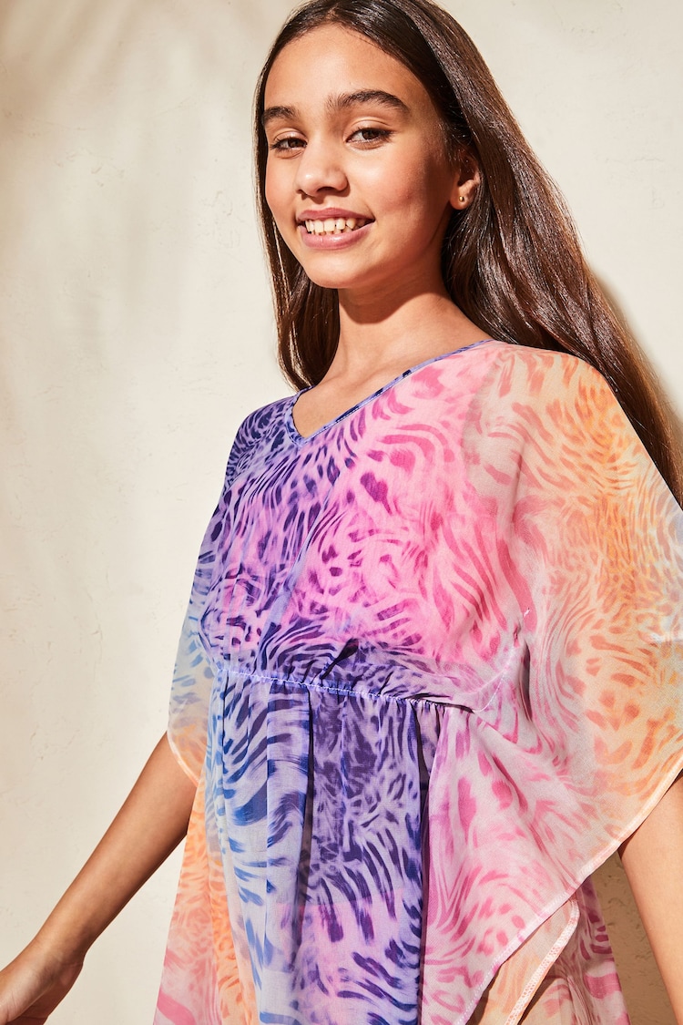 Lipsy Blue Rainbow Printed Kaftan (2-16yrs) - Image 4 of 4