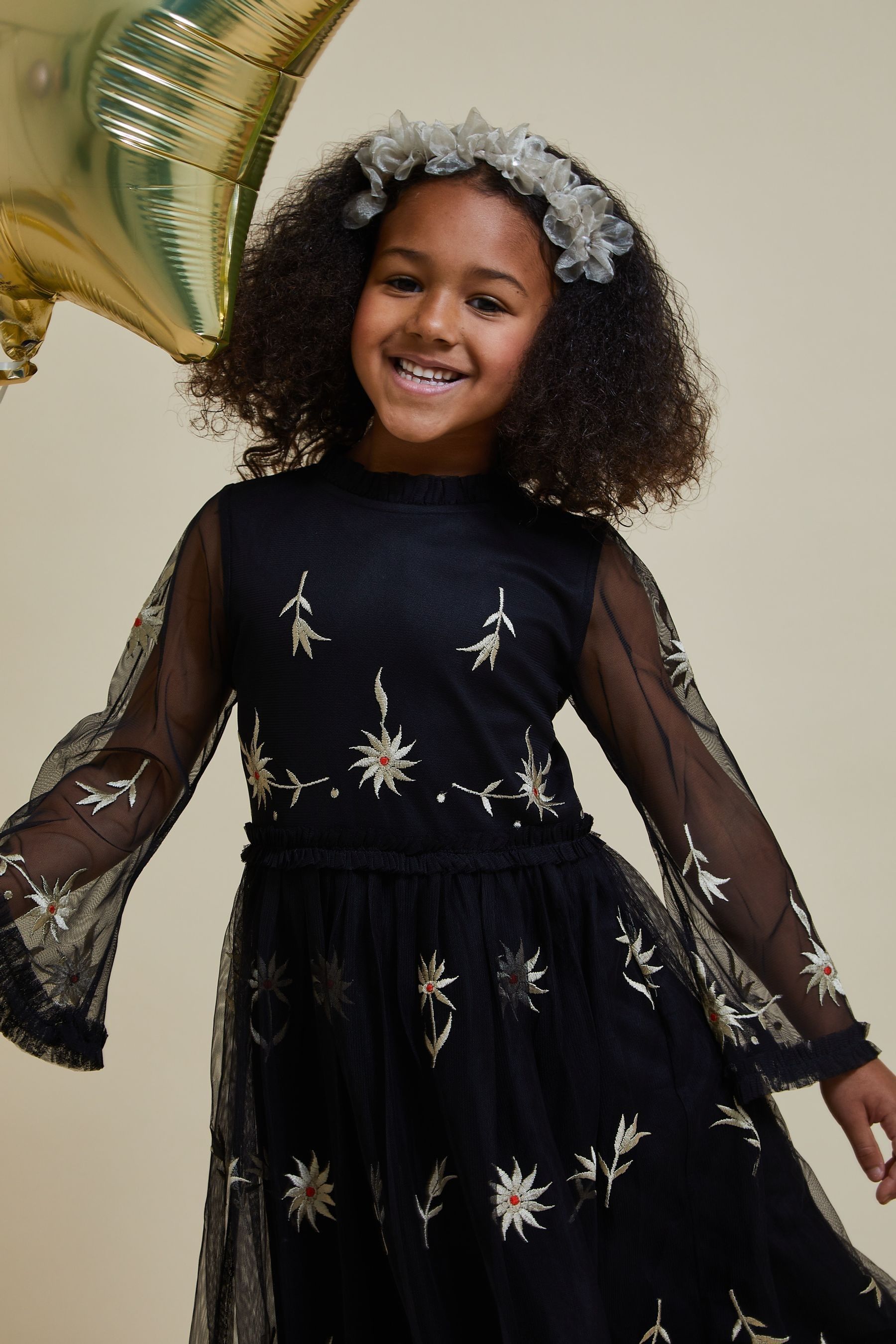 Buy Frock and Frill Childrens Embroidered Black Dress from Next Luxembourg