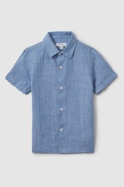 Reiss Sky Blue Holiday Senior Short Sleeve Linen Shirt - Image 2 of 4