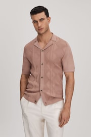 Reiss Rose Fortune Cable Knit Cuban Collar Shirt - Image 1 of 6