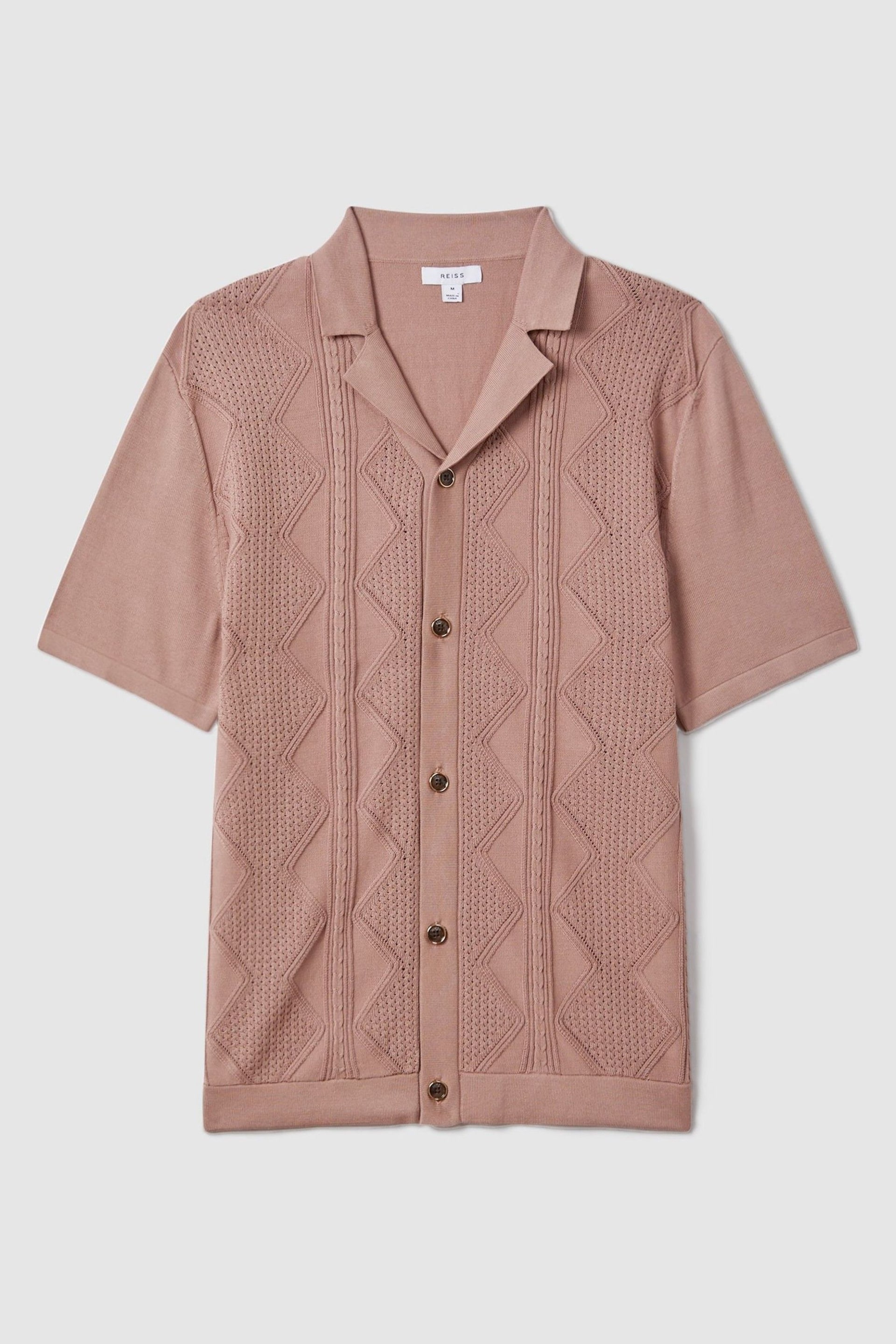 Reiss Rose Fortune Cable Knit Cuban Collar Shirt - Image 2 of 6