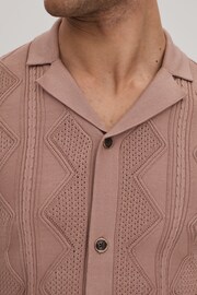 Reiss Rose Fortune Cable Knit Cuban Collar Shirt - Image 4 of 6