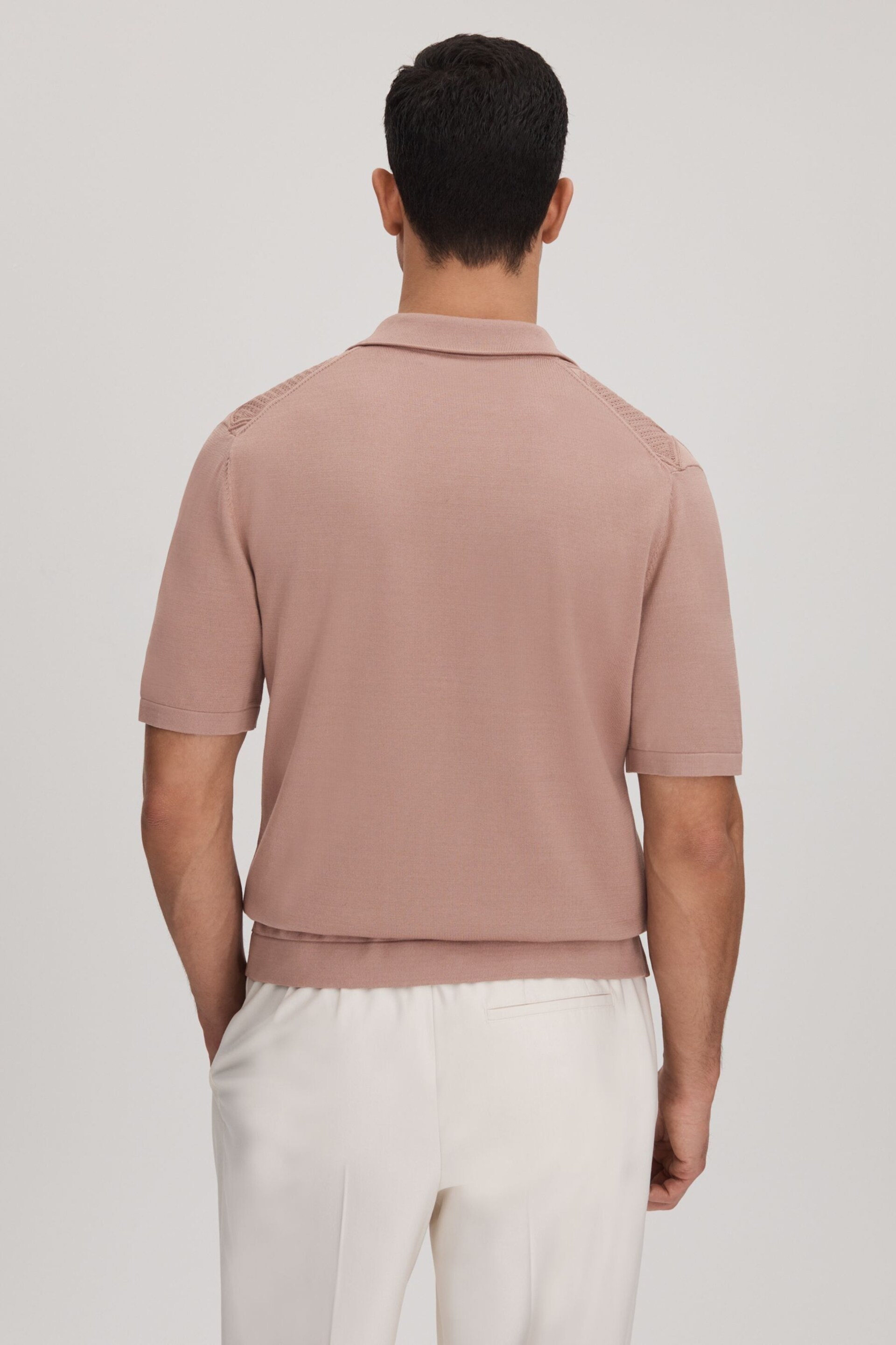 Reiss Rose Fortune Cable Knit Cuban Collar Shirt - Image 5 of 6