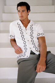 Reiss White Decoy Knitted Cuban Collar Shirt - Image 1 of 7