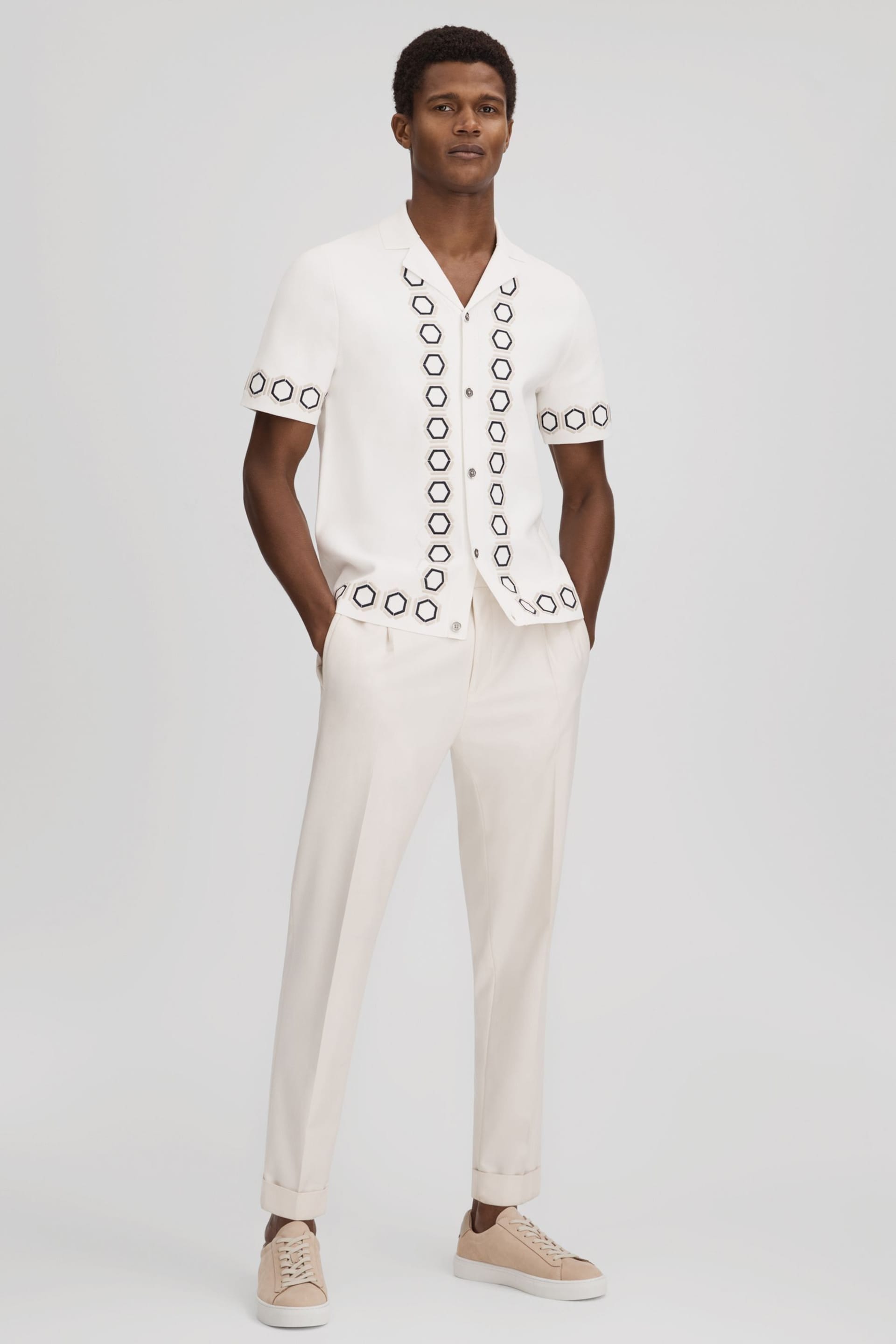 Reiss White Decoy Knitted Cuban Collar Shirt - Image 6 of 7