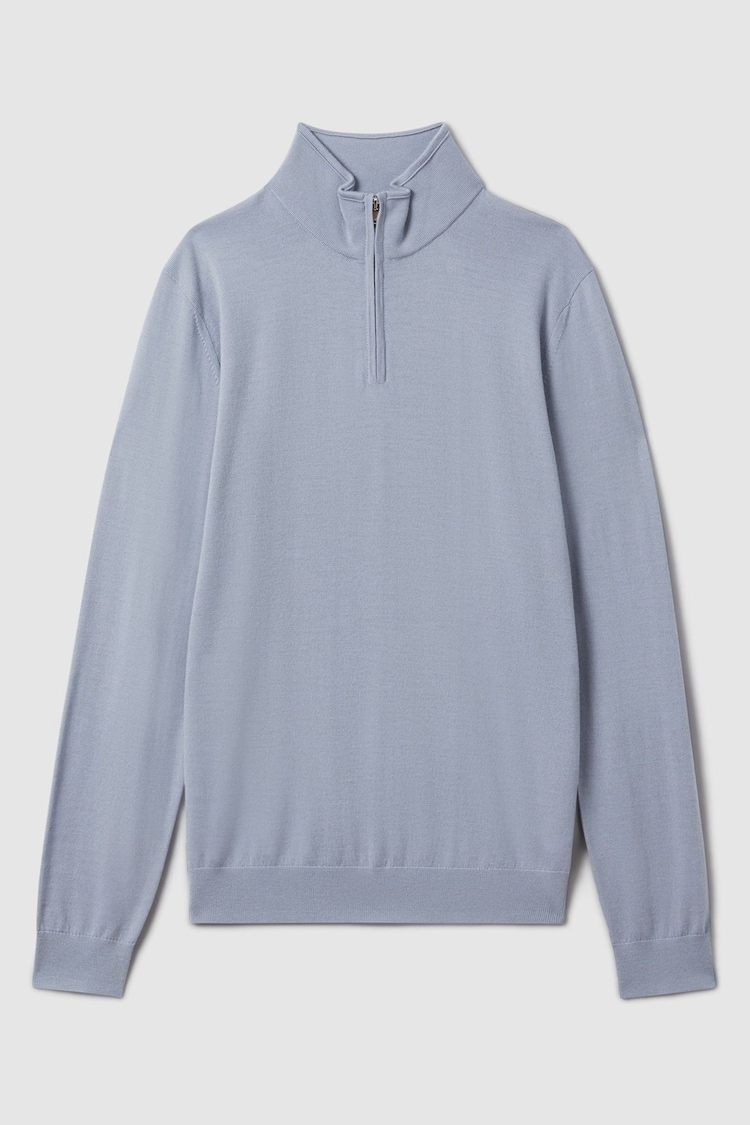 Reiss China Blue Blackhall Merino Wool Half-Zip Funnel Neck Jumper - Image 2 of 5