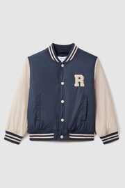 Reiss Airforce Blue/Stone Arkan Senior Colourblock Varsity Bomber Jacket - Image 2 of 4