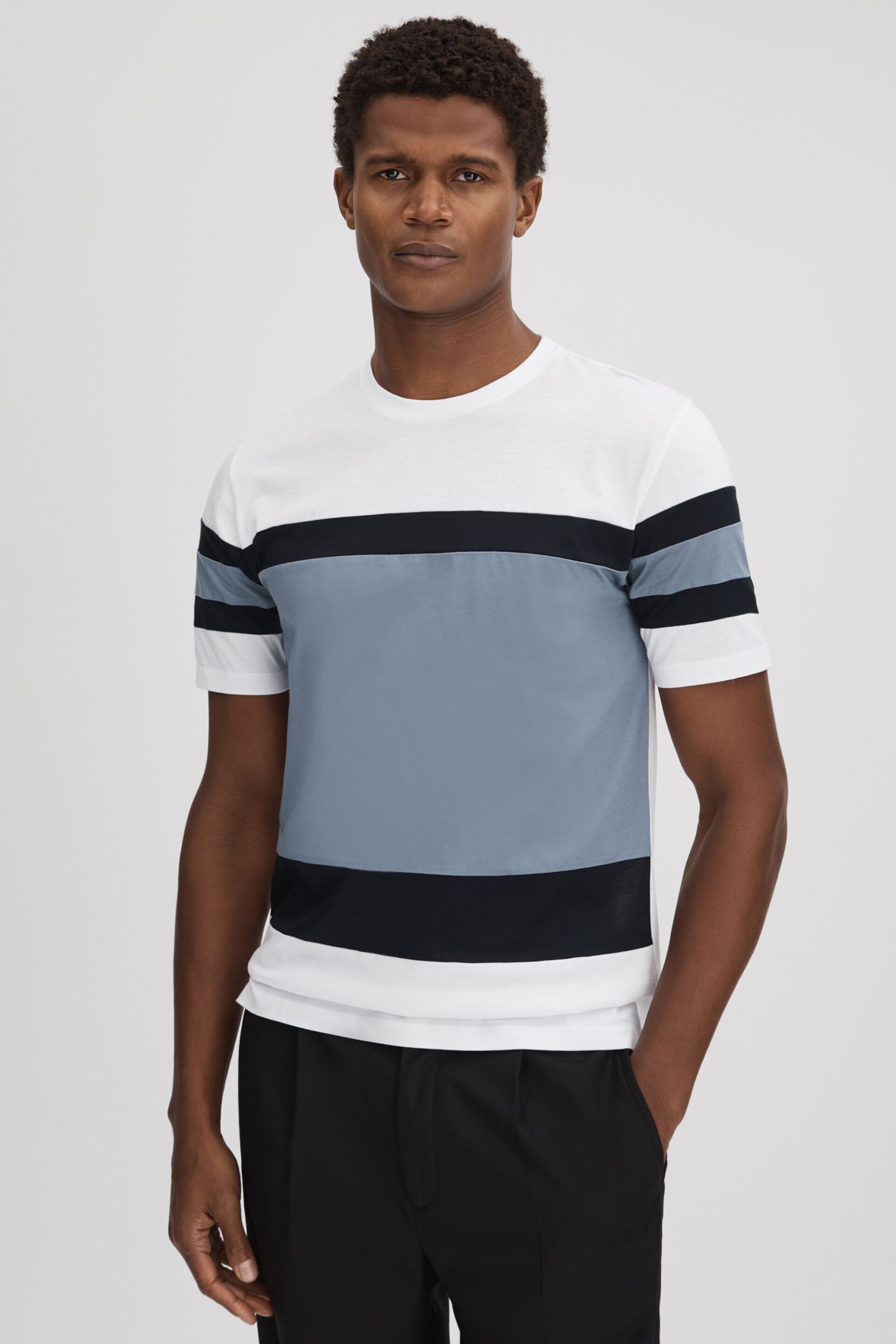 Reiss Airforce Blue Multi Auckland Mercerised Cotton Crew Neck T-Shirt - Image 1 of 5