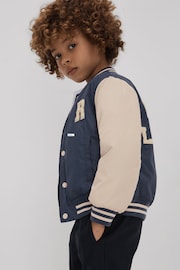 Reiss Green/Stone Arkan 3-9 yrs Colourblock Varsity Bomber Jacket With Linen - Image 1 of 4