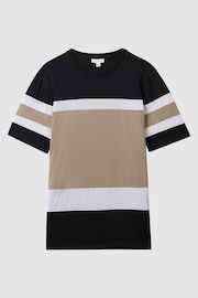 Reiss Navy/Camel Auckland Mercerised Cotton Crew Neck T-Shirt - Image 2 of 5