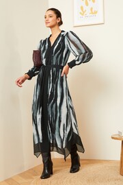 Love & Roses Grey Smudge Printed V Neck Belted Long Sleeve Midi Dress - Image 4 of 4