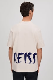 Reiss Ecru/Blue Abbott Cotton Motif T-Shirt - Image 5 of 6