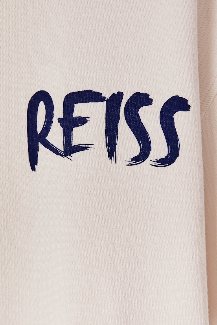 Reiss Ecru/Blue Abbott Cotton Motif T-Shirt - Image 6 of 6