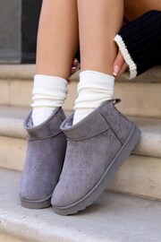 Linzi Grey Mini Addy Faux Suede Faux Fur Lined Ankle Boots - Image 1 of 5