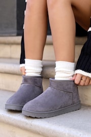 Linzi Grey Mini Addy Faux Suede Faux Fur Lined Ankle Boots - Image 2 of 5