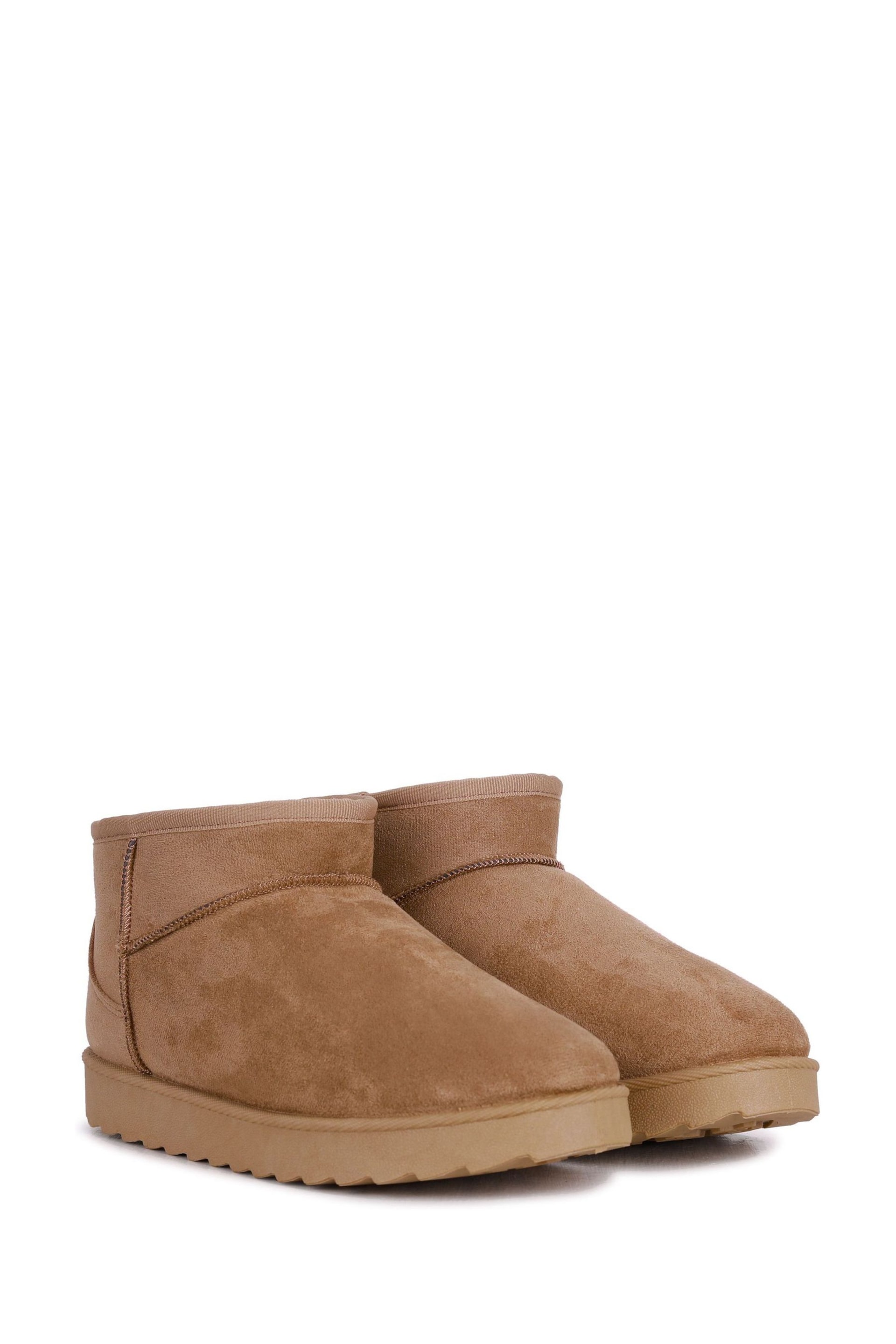 Linzi Brown Mini Addy Faux Suede Faux Fur Lined Ankle Boots - Image 3 of 4