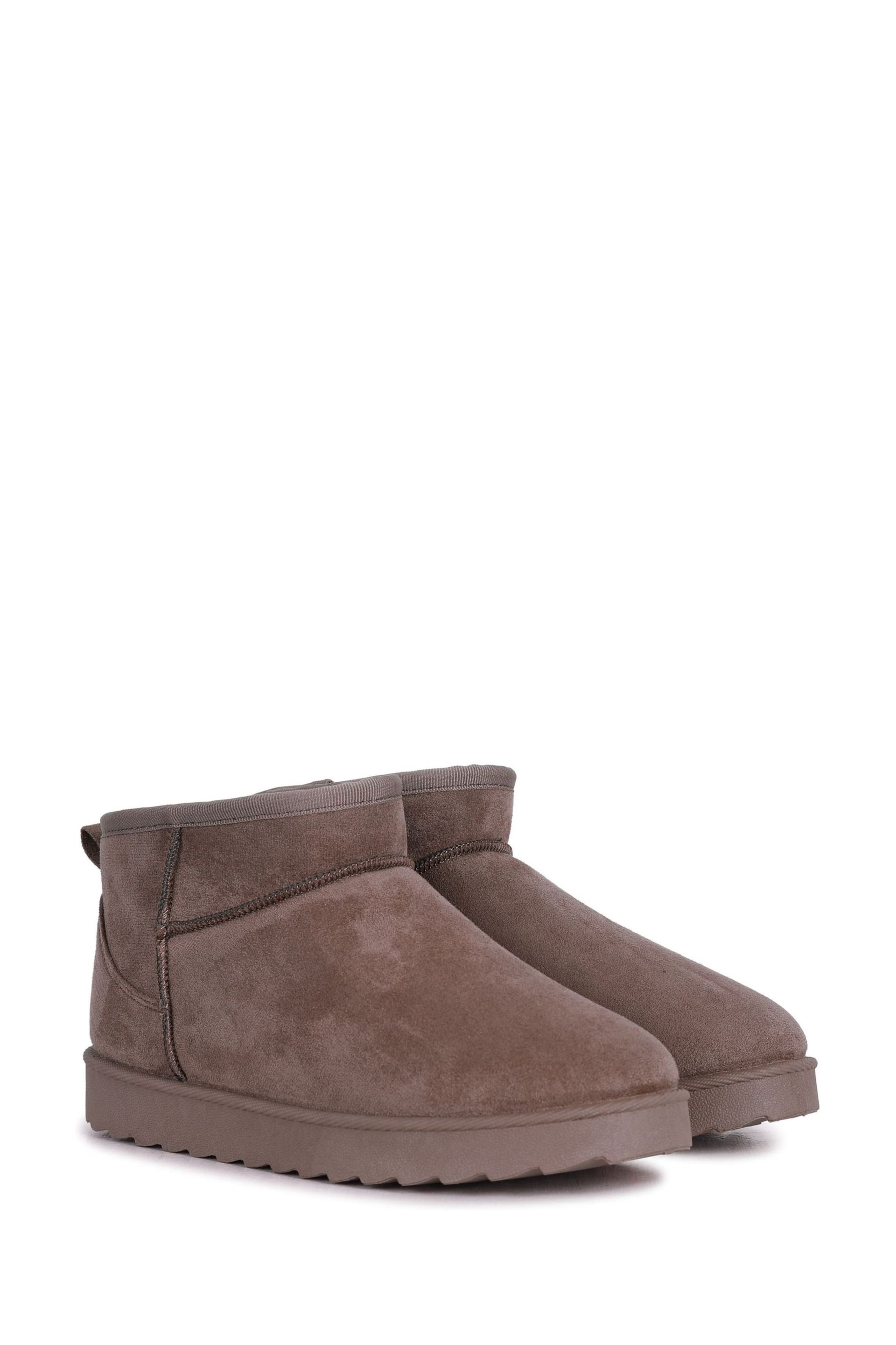 Linzi Mocha Brown Mini Addy Faux Suede Faux Fur Lined Ankle Boots - Image 3 of 4