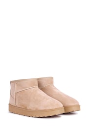 Linzi Nude Mini Addy Faux Suede Faux Fur Lined Ankle Boots - Image 3 of 4