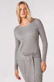 Apricot Grey Heavy Ribbed Tie Front Dress - Image 1 of 5