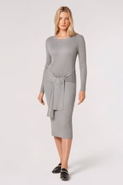 Apricot Grey Heavy Ribbed Tie Front Dress - Image 2 of 5